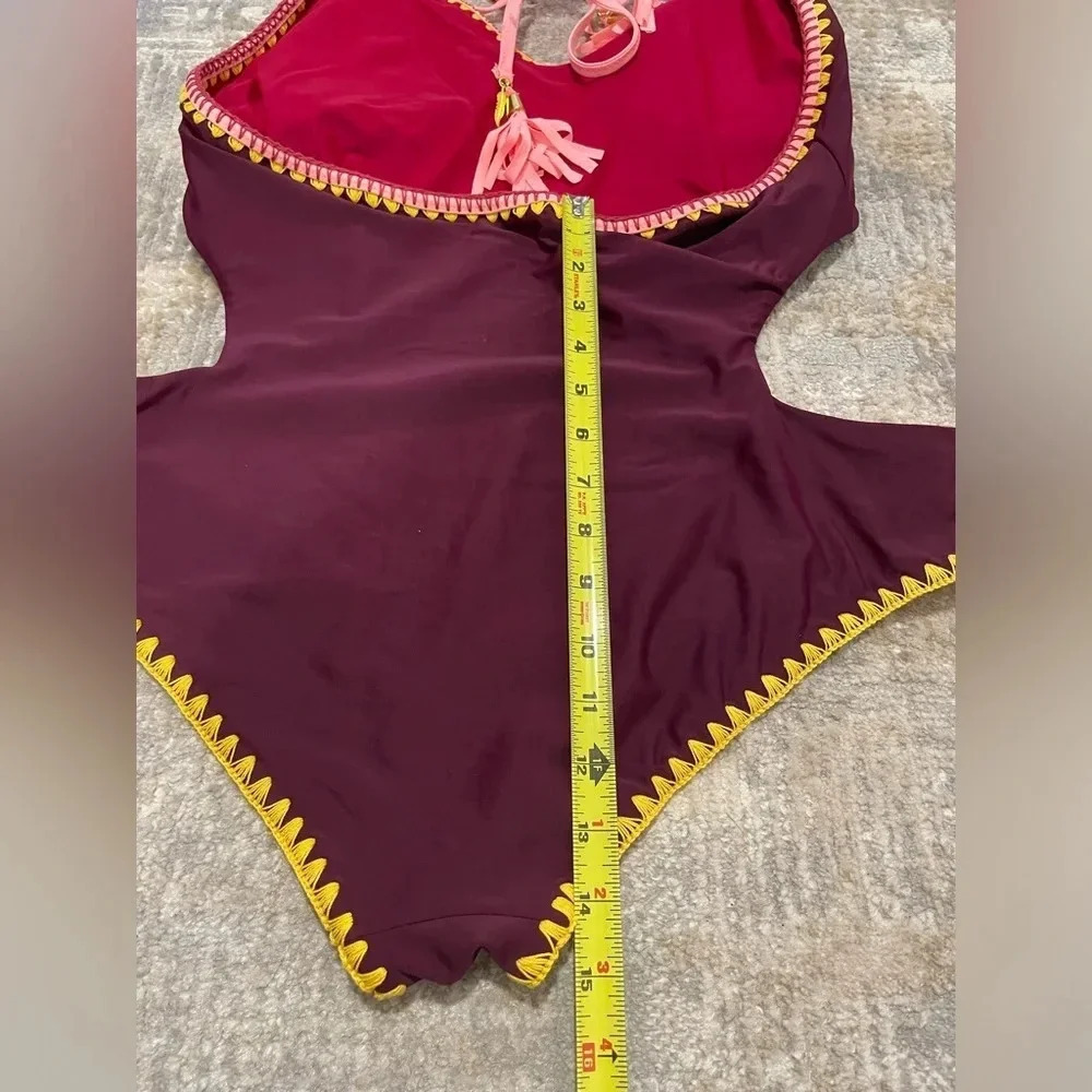 Jessica Simpson Reversible Embroidered Edge Monokini Purple/Deep Red - Picture 11 of 16
